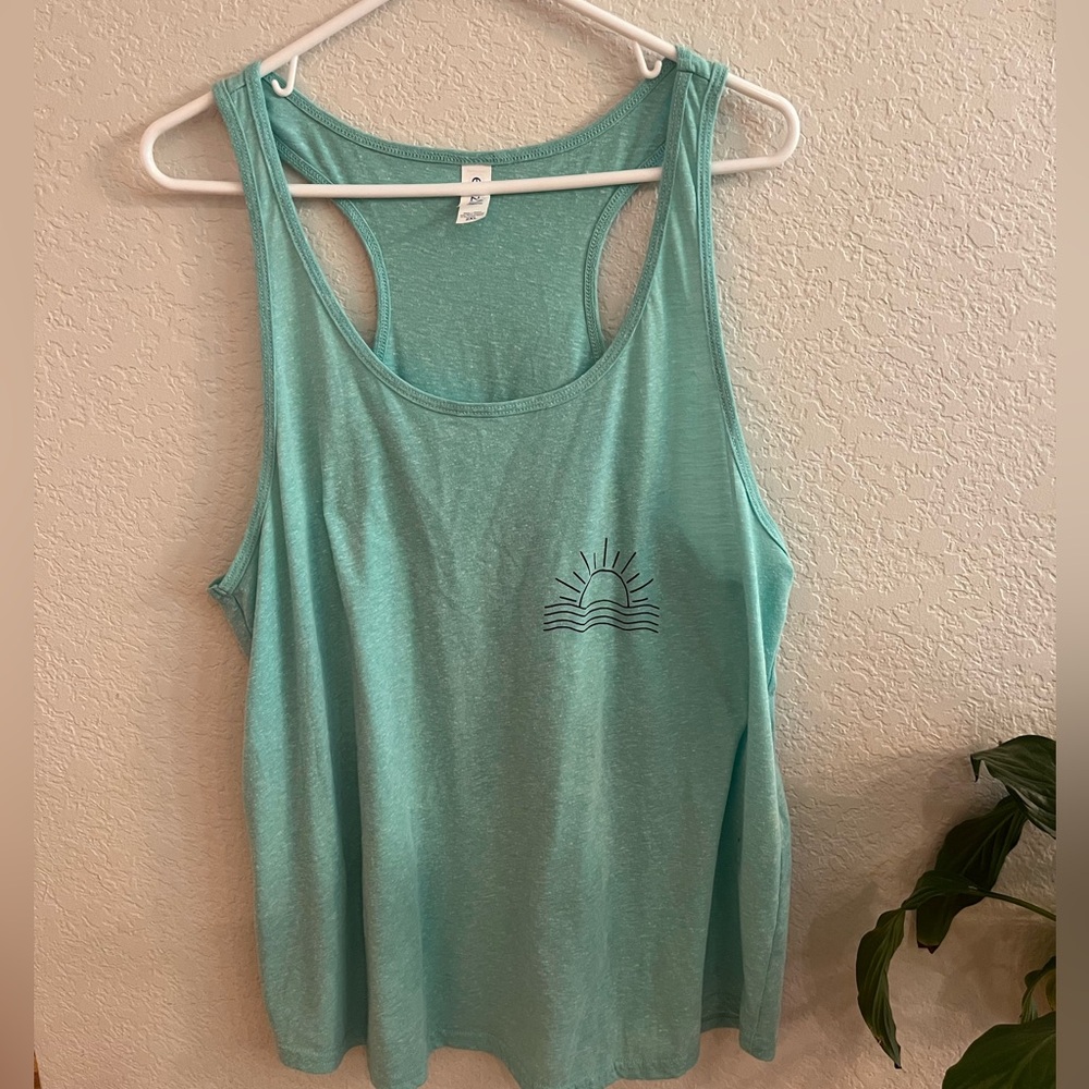 Mint Green Sleeveless Relaxed Graphic Cut Out Tank Top